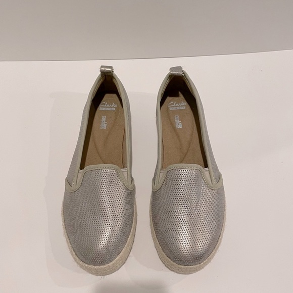 🆕🌸CLARKS AZELLA THEONI SHOES ESPADRILLES PEWTER 9W GENUINE LEATHER NEW - Picture 5 of 6